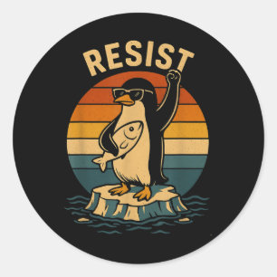Grappige pinguïn verzet zich tegen pinguïns protes ronde sticker