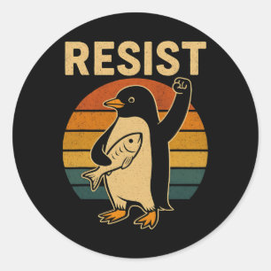 Grappige pinguïn verzet zich tegen pinguïns protes ronde sticker