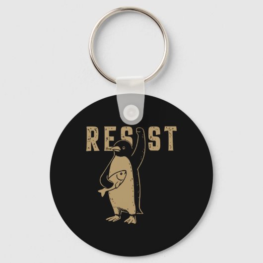 Grappige pinguïn verzet zich tegen pinguïns protes sleutelhanger (Voorkant)
