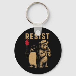 Grappige pinguïn verzet zich tegen pinguïns protes sleutelhanger
