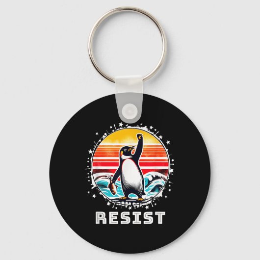 Grappige pinguïn verzet zich tegen pinguïns protes sleutelhanger (Voorkant)