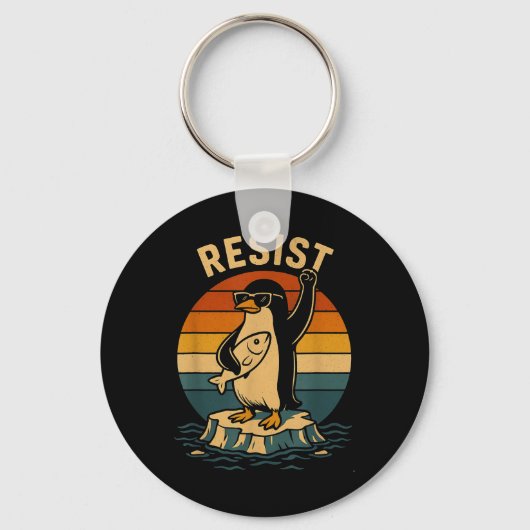 Grappige pinguïn verzet zich tegen pinguïns protes sleutelhanger (Voorkant)