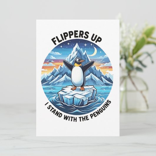 Grappige pinguïn verzet zich tegen protest tegen t feestdagenkaart (Staand voorkant)