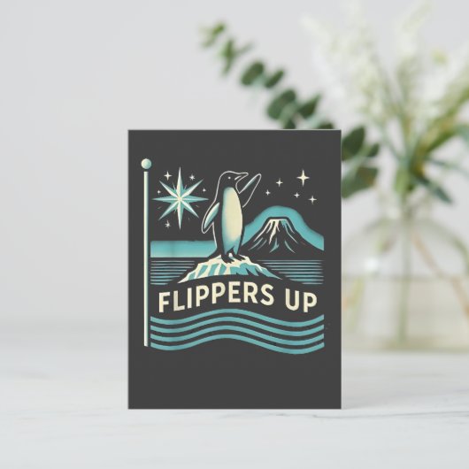 Grappige pinguïn verzet zich tegen protest tegen t feestdagenkaart (Staand voorkant)