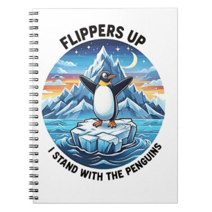 Grappige pinguïn verzet zich tegen protest tegen t notitieboek