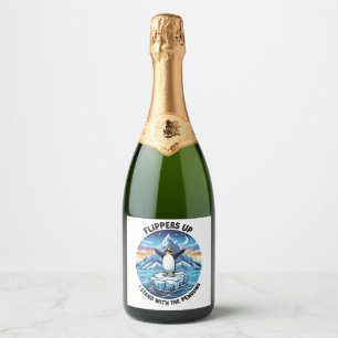 Grappige pinguïn verzet zich tegen protest tegen t sparkling wijnetiket