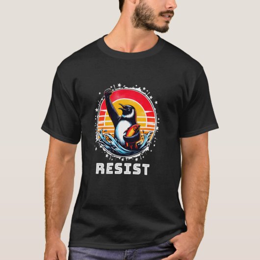 Grappige Pinguïn Verzets Pinguïns Proteseren Tegen T-shirt (Voorkant)