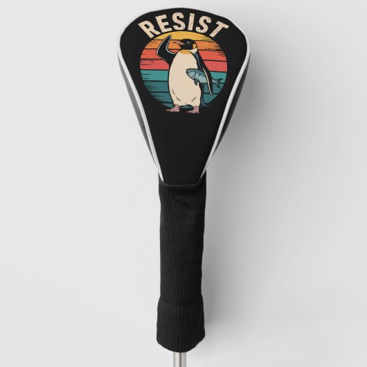 Grappige Pinguïn Verzetsprotest Tegen Tarieven Golfheadcover (Voorkant)