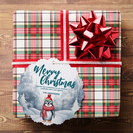 Grappige Pinguïn vogel Vrolijk kerstboom sneeuw Va Ornament Kaart (Insitu (Geschenk))