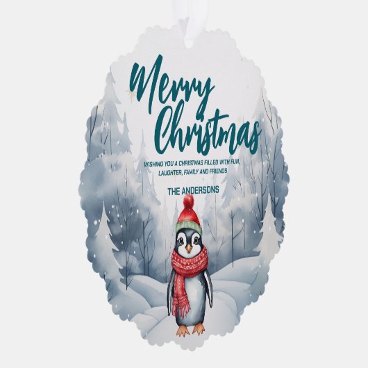 Grappige Pinguïn vogel Vrolijk kerstboom sneeuw Va Ornament Kaart (Rechts)