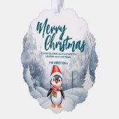 Grappige Pinguïn Vrolijke Kerstboom Sneeuw Vakanti Ornament Kaart (Links)