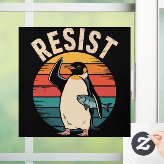 Grappige Pinguïn Weerstaat Protest Tegen Tarieven  Raamsticker (Huis)