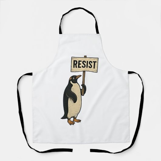 Grappige Pinguïn Weert Protest Tarief Af Schort (Voorkant)