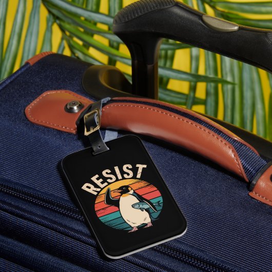 Grappige Pinguïn Weert Protest tegen Tarieven  Bagagelabel (Voorkant Insitu 1)