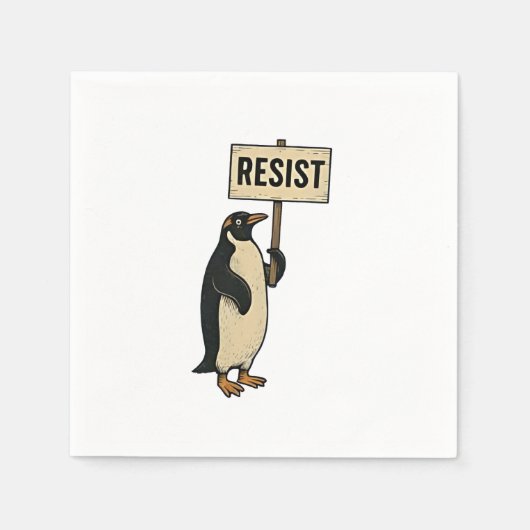 Grappige Pinguïn Weert Protest Tegen Tarieven Servet (Voorkant)