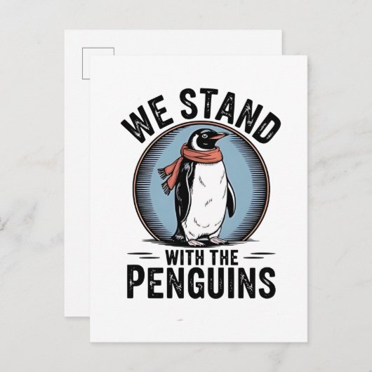 Grappige Pinguïn Weert Protest Tegen Tarieven Uitnodiging Briefkaart (Voorkant / Achterkant)