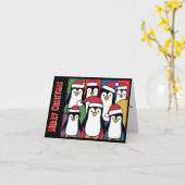 Grappige pinguïns in Santa Hats Kerst Abstract Kaart (Gele Bloem)
