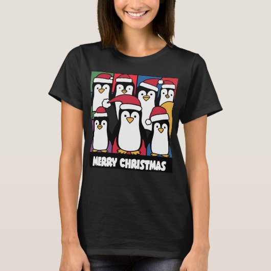 Grappige pinguïns in Santa Hats Kerstmis T-shirt (Voorkant)