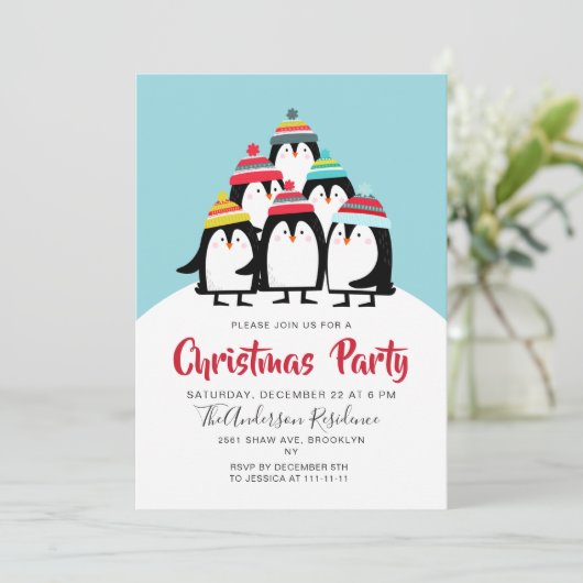 Grappige Pinguïns Kerstfeest Vakantie Kaart (Staand voorkant)