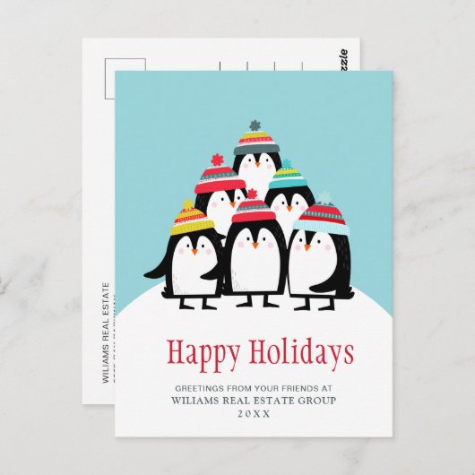 Grappige Pinguïns Kerstmis Corporate Groet Briefkaart (Voorkant / Achterkant)