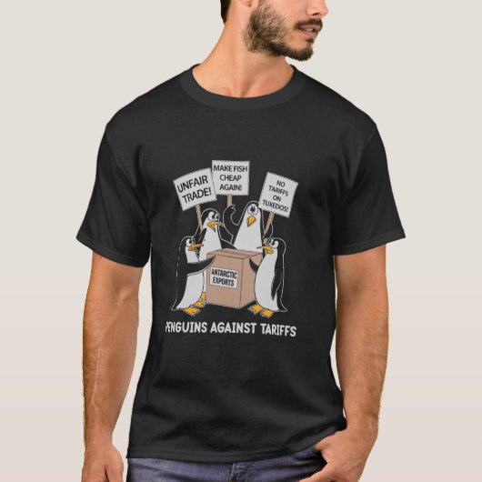 Grappige pinguïns protesteren tegen tarieven t-shirt (Voorkant)
