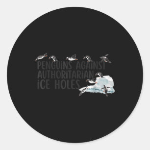 Grappige pinguïns tegen autoritaire ijsholten SAR Ronde Sticker