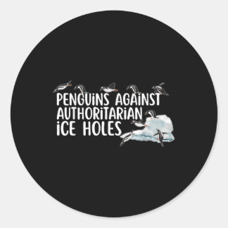 Grappige pinguïns tegen autoritaire ijsholten SAR Ronde Sticker