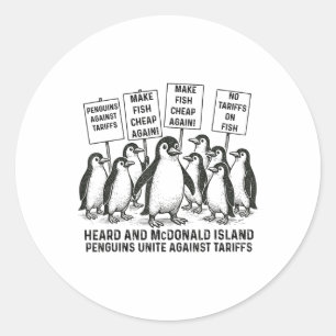 Grappige pinguïns tegen tarieven gehoord eiland pi ronde sticker
