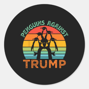 Grappige pinguïns tegen Trump Grappige Trump Tarie Ronde Sticker