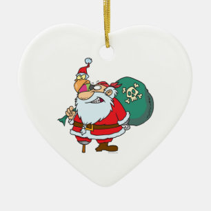 grappige piraat kerstman en kerst papegaai cartoon keramisch ornament