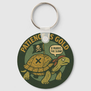 Grappige Piraat Schildpad Geduld Goud Sleutelhanger