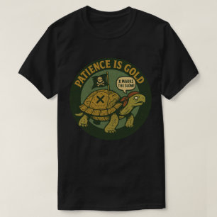 Grappige Piraat Schildpad Geduld Goud T-shirt