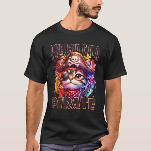 Grappige Pirate Cat Illustratie voor Quirky Cat Lo T-shirt (Voorkant)