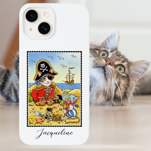 Grappige Pirate Cat Mouse Aangepaste Naam iPhone 14 Hoesje