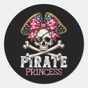 Grappige Pirate Princess Coquette Bow Halloween Ko Ronde Sticker