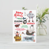 Grappige Pirate verjaardagsfeestje uitnodiging (Staand voorkant)