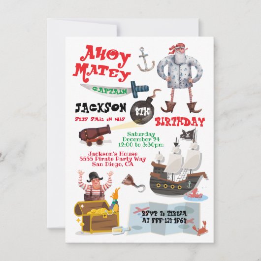 Grappige Pirate verjaardagsfeestje uitnodiging (Voorkant)