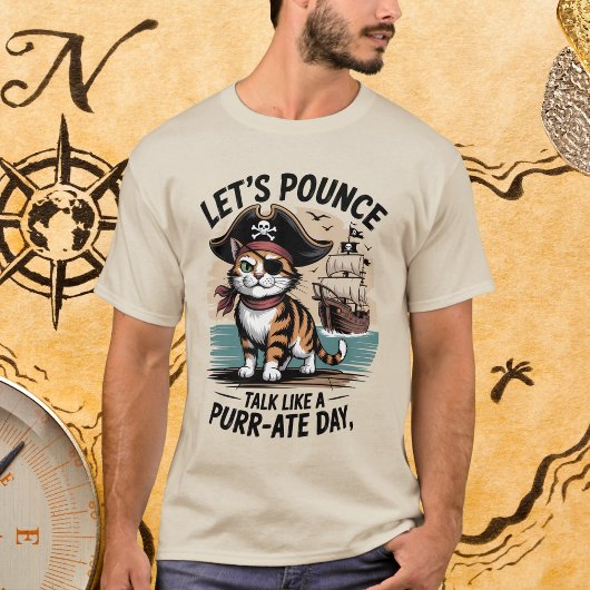 Grappige piratenkat laten we pouncen praten als ee t-shirt