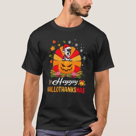Grappige Pit Bull Hond Hallothanksmas Halloween Da T-shirt (Voorkant)