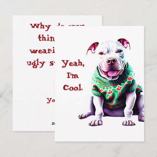 Grappige Pit Bull in Kersttrui Feestdagenkaart (Voorkant / Achterkant)
