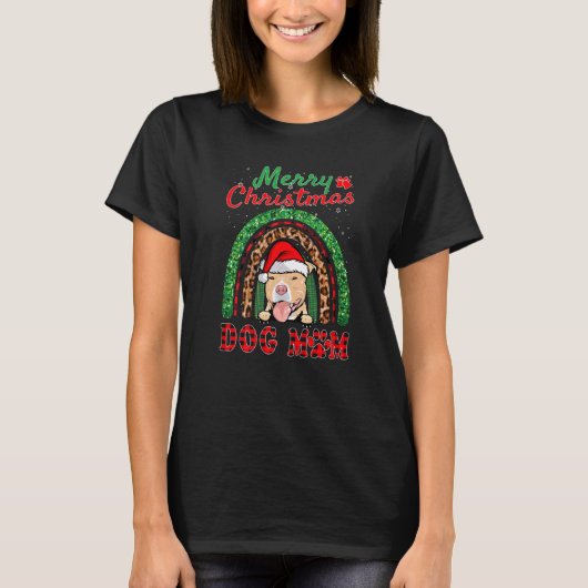 Grappige Pit Bull Kerstmis Santa Hoed Hond Moeder T-shirt (Voorkant)