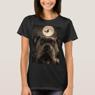 Grappige Pit Bull Selfie Volle Maan Vliegende Heks T-shirt