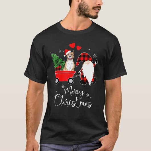 Grappige Pit-Bull Terrier Hond Kerstmis Met Kerstm T-shirt (Voorkant)