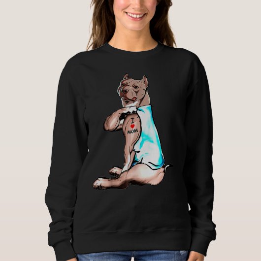Grappige Pitbull Dog Ik Hou Mam Tattoo Trui (Voorkant)