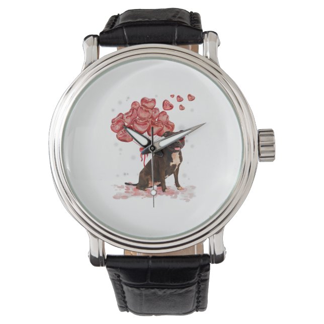 Grappige Pitbull Hart Valentijnsdag Hond Vader Moe Horloge (Voorkant)