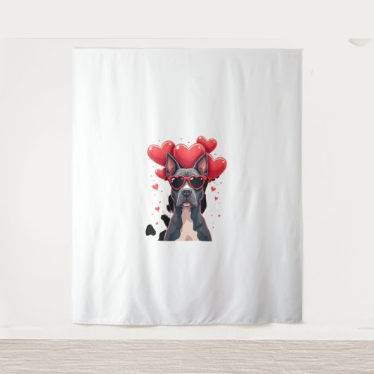 Grappige Pitbull Hart Valentijnsdag Hond Vader Moe Wandkleed (Voorkant)
