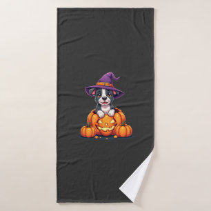 Grappige Pitbull Heks Pompoen Hond Halloween Manne Badhanddoek