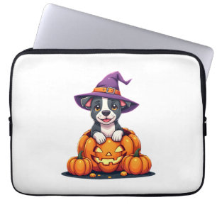 Grappige Pitbull Heks Pompoen Hond Halloween Manne Laptop Sleeve