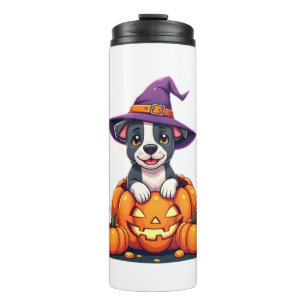 Grappige Pitbull Heks Pompoen Hond Halloween Manne Thermosbeker