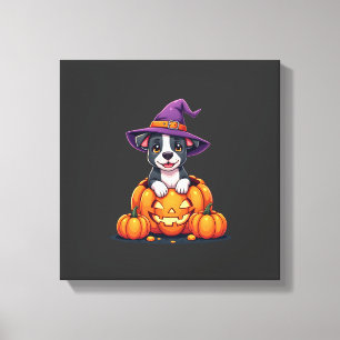 Grappige Pitbull Heksenpompoen Hond Halloween Mann Canvas Afdruk